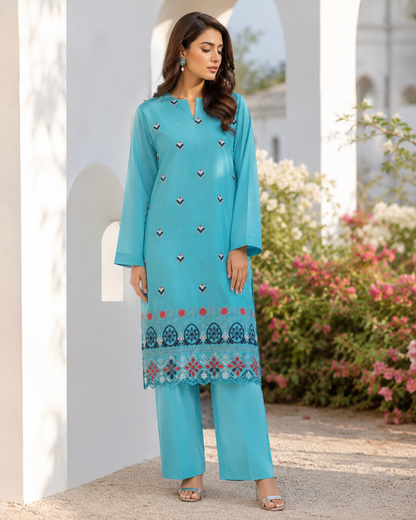Saqafat Blue– 100% Original 2PC Embroidered Unstitched Lawn