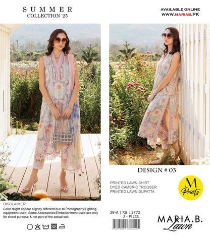 Maria.B Lawn Unstitched 3 Piece With Dyed Trouser/- 💞✨👌