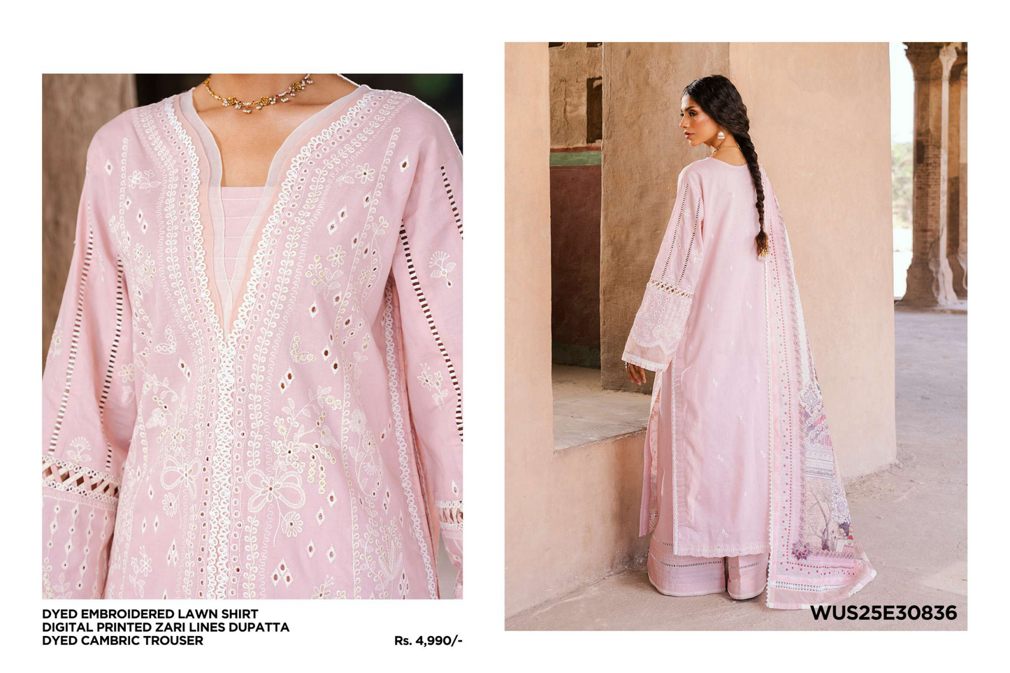 Zellbury Signature 🌸 SOFT PINK CHIKANKARI DREAM – WUS25E30836 🌸