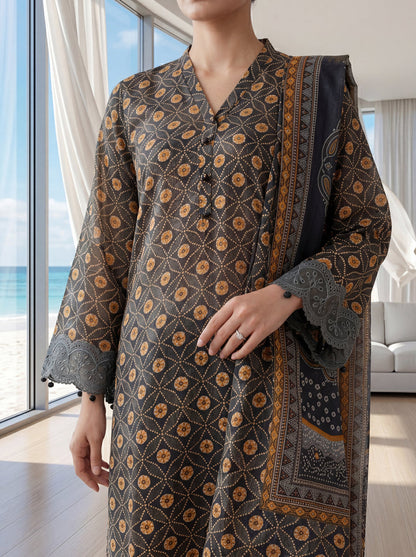 Fleur By Almeerah - Midnight Ember – Digital Chundri Lawn