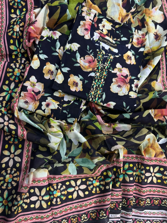 Saira Samina Black Flower Stitch 3Pcs