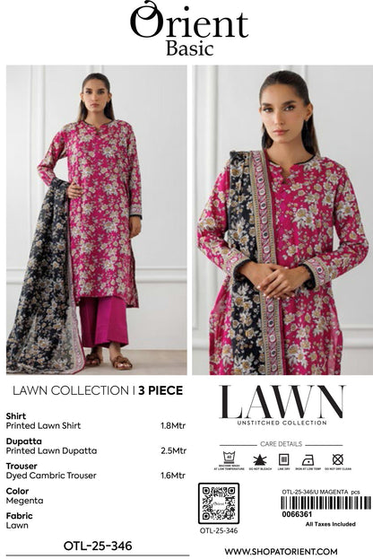 Orient Unstitched Lawn 3 Piece Collection D.C:- OTL-25-346
