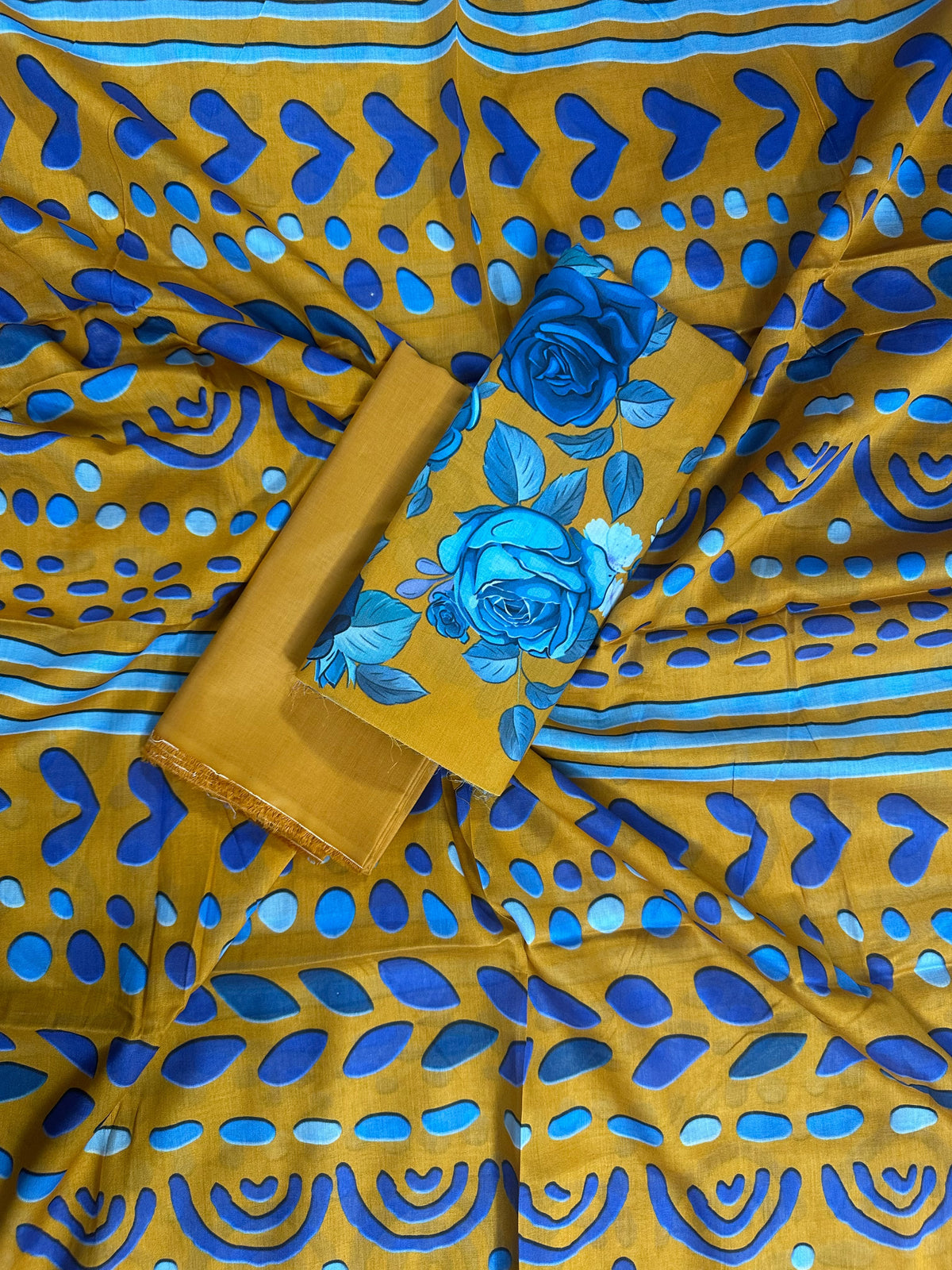 ZAMAN OCHRE-BLUE  PRINTED 3PCS
