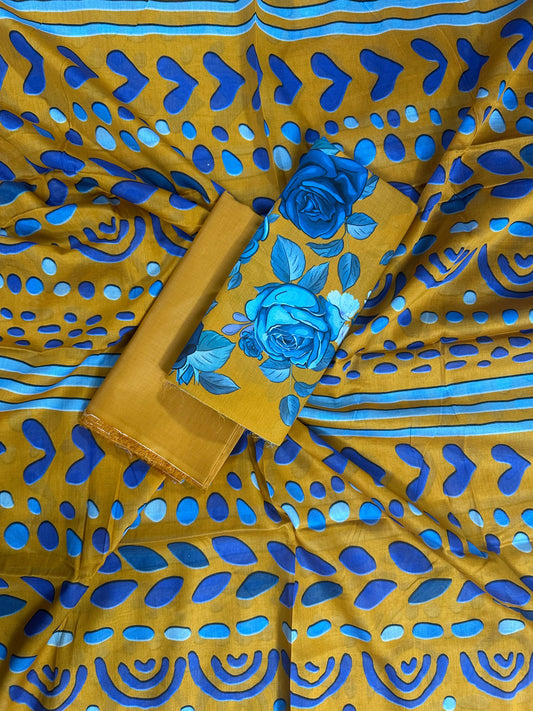 ZAMAN OCHRE-BLUE  PRINTED 3PCS