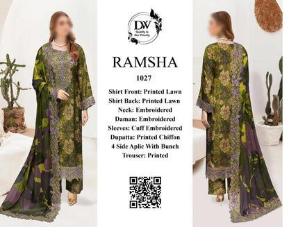 RAMSHA Elegant 3PC Unstitched Lawn Suit Collection