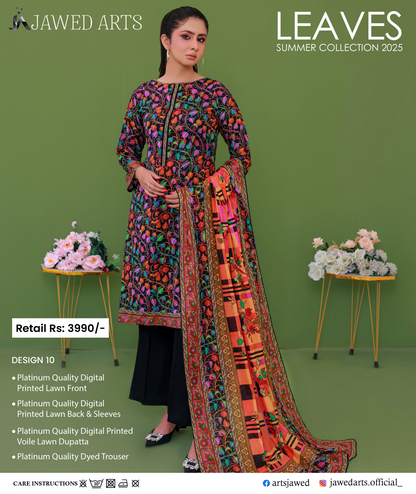 JAWED ARTS LEAVES –  3PC UNSTITCHED SUIT Design: 10