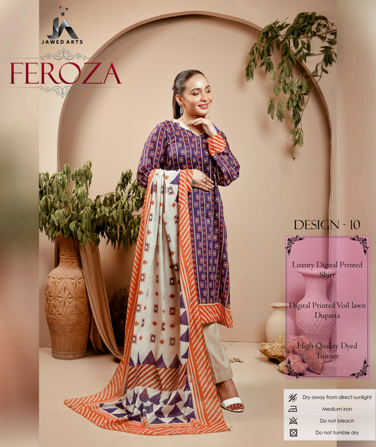 JAWED ARTS FEROZA –  3PC UNSTITCHED SUIT Design: 10
