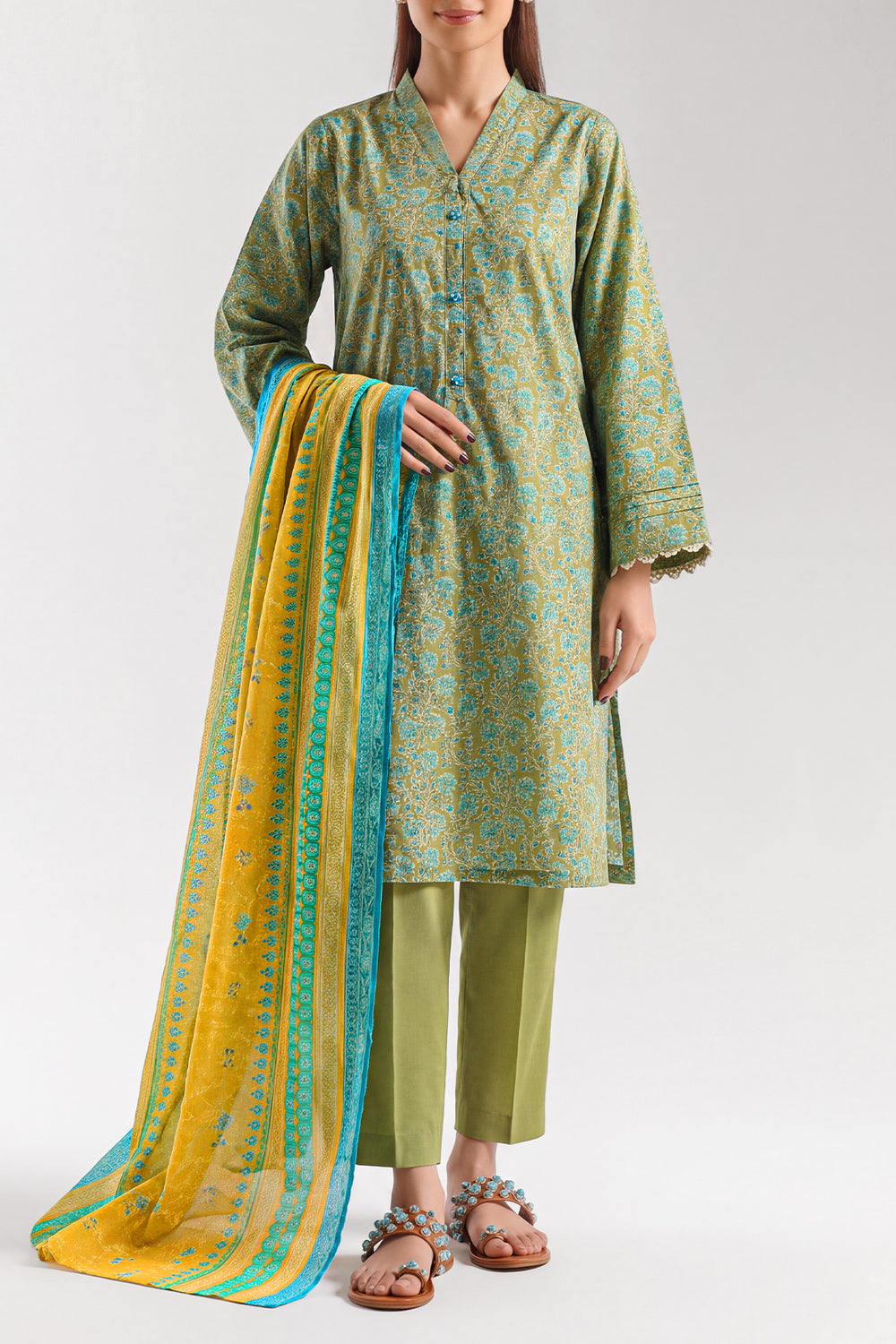 Saya D.C:- U01-25268-16BR - 3 Pcs Printed Lawn