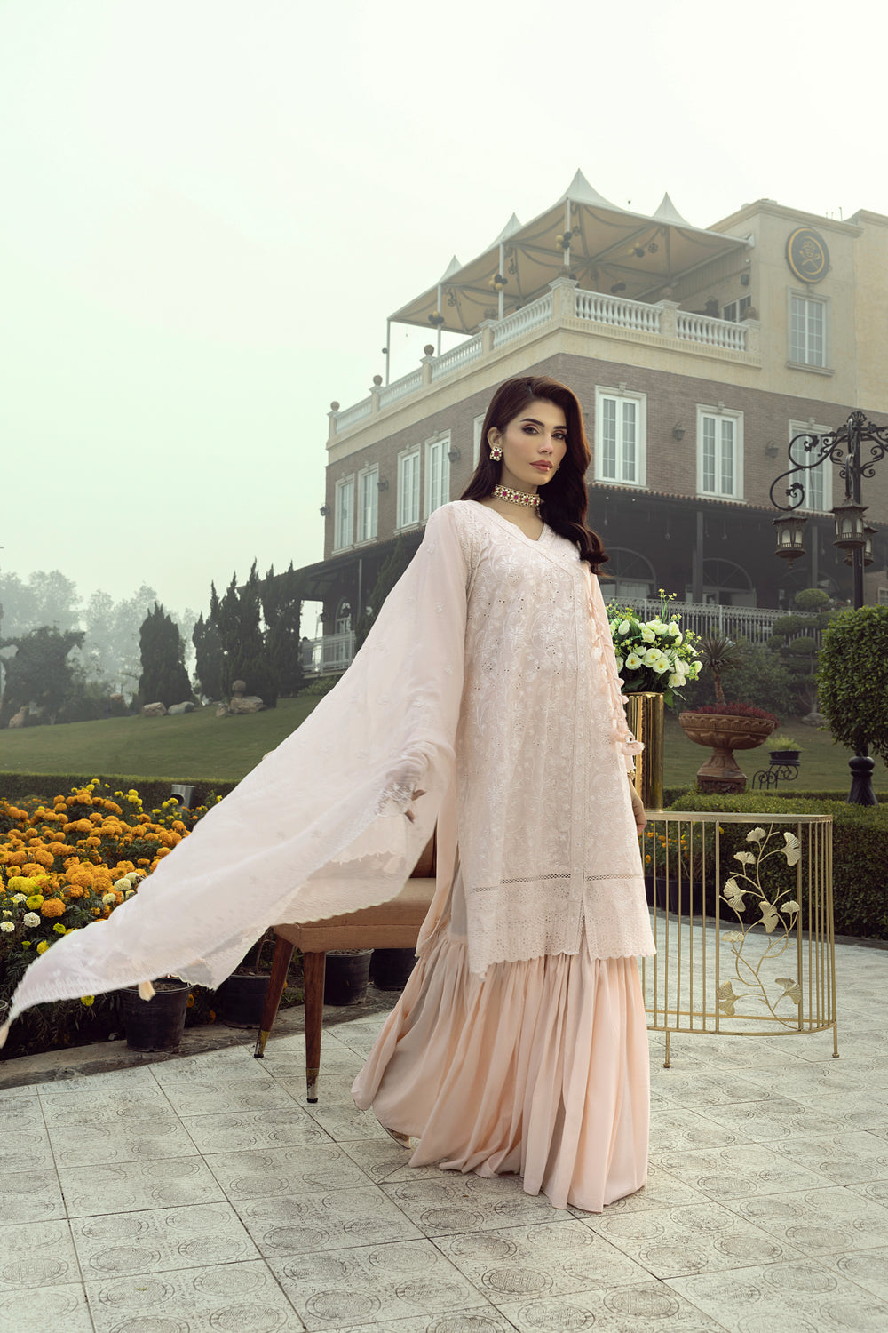 Lakhany Light Peach Eid Collection Unstitched ChikanKari 3 Piece 🔥