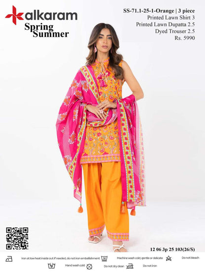 Alkaram Digital Printed Lawn 3 Piece 😉🧡
