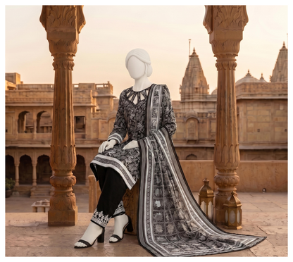 Sawera B&W Unstitched 3Pcs D-06