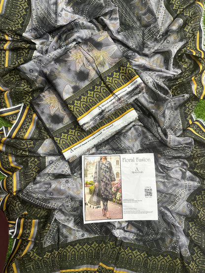 Floral Fusion By Almeerah D-6 -  3Pcs Printed Stripe Collection