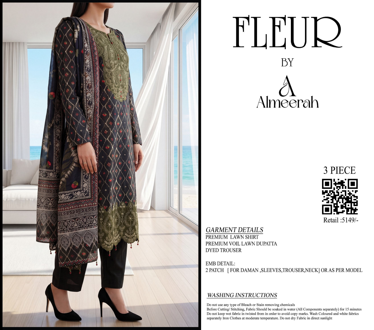 Fleur By Almeerah - Onyx Mist - Digital Chundri Lawn