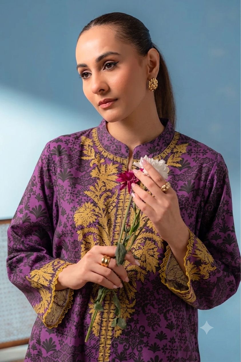 Ego Purple Printed Lawn Unstitched Shirt Piece