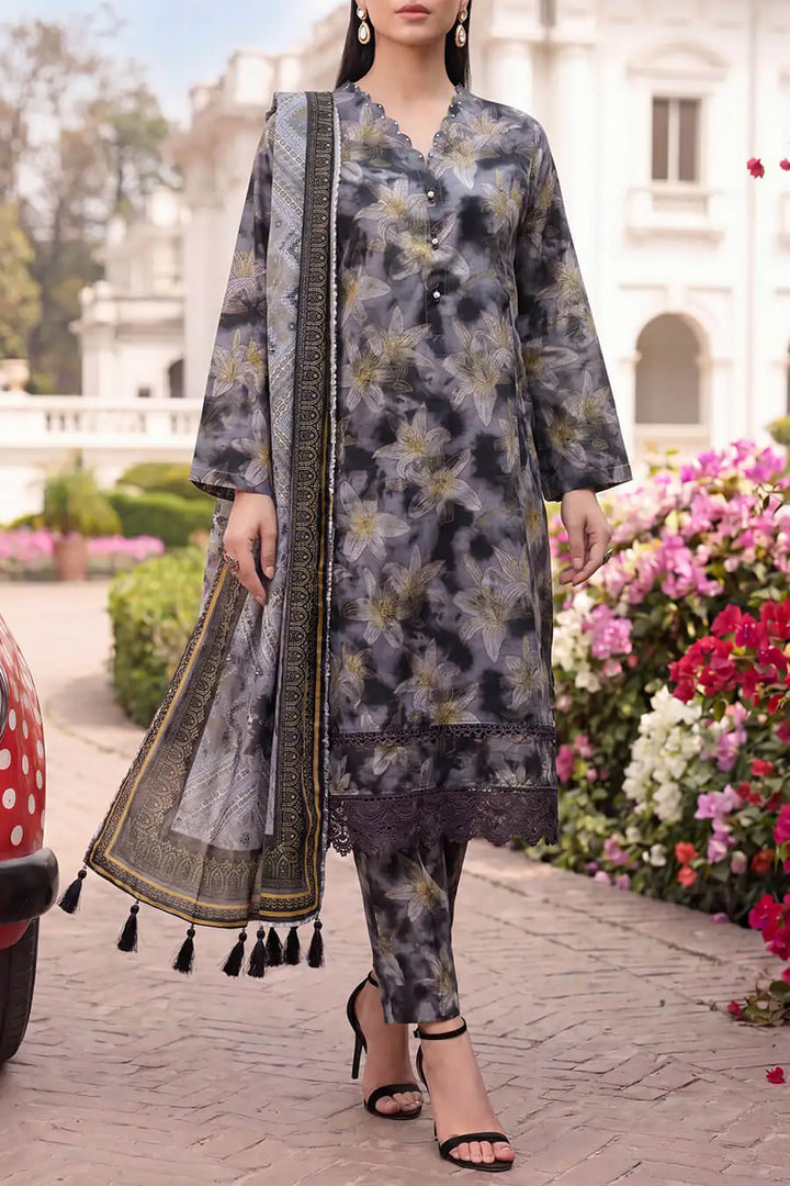 Floral Fusion By Almeerah D-6 -  3Pcs Printed Stripe Collection