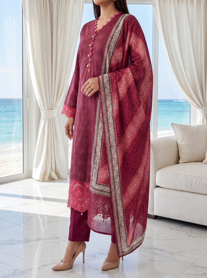 Fleur By Almeerah - Magenta Flame – Digital Chundri Lawn