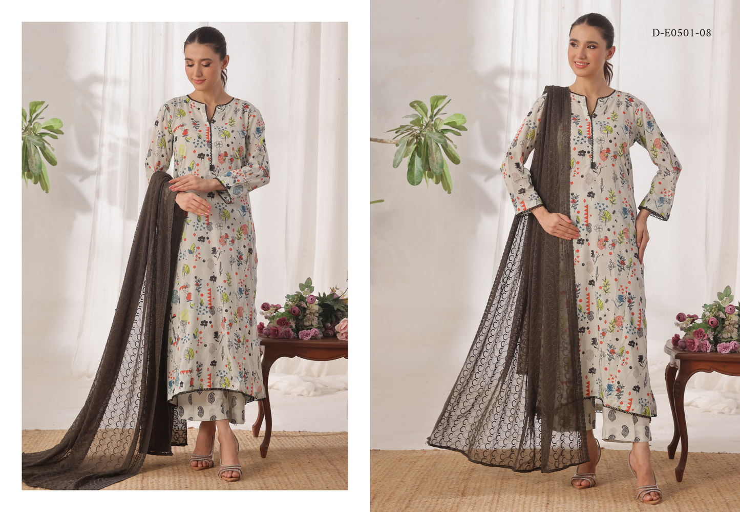 MJ Safaa Print Kari Lawn Collection – Chapter S - Premium Printed Lawn 3-Piece Suit Design# D-E0501-08