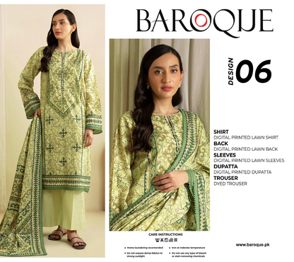 Baroque Green D-06 Printed Lawn Collection