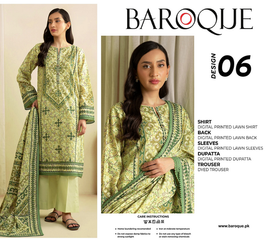 Baroque Green D-06 Printed Lawn 3-Piece