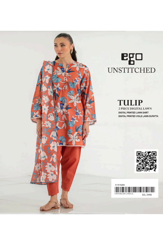 EGO ORANGE (S+D) UNSTITCHED 2PCS DIGITAL PRINTED LAWN COLLECTION