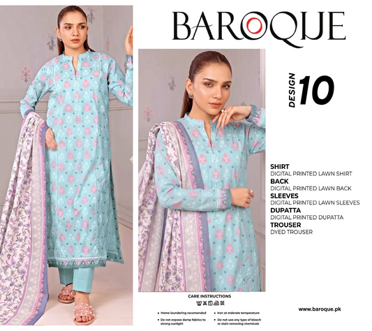 Baroque Blue D - 10 Printed Lawn 3-Piece