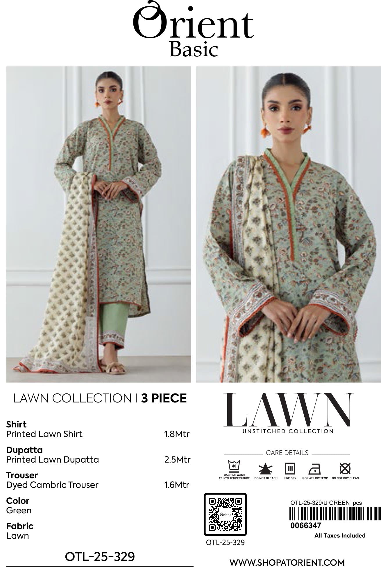 Orient Unstitched Lawn 3 Piece Collection D.C:- OTL-25-329