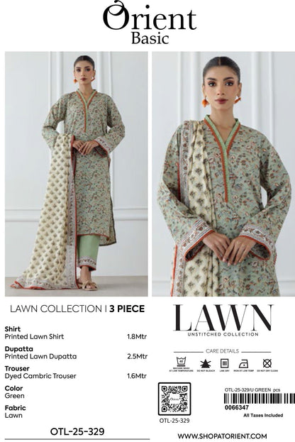 Orient Unstitched Lawn 3 Piece Collection D.C:- OTL-25-329