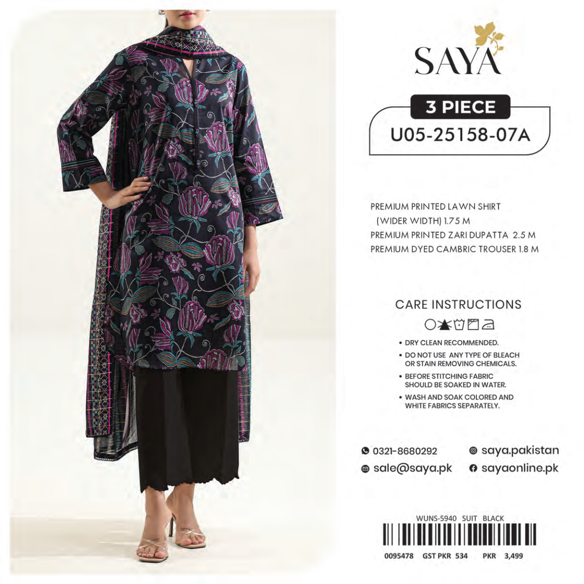 Saya Unstitched 100% Original LAWN 3P Suit In WHOLESALE PRICE 💯✨