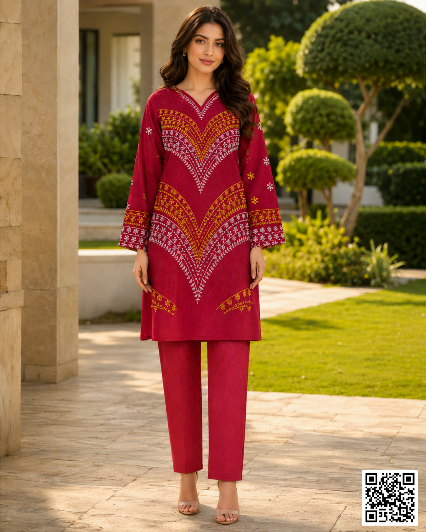 MARIA B–2PC MAROON Emb Lawn #3413