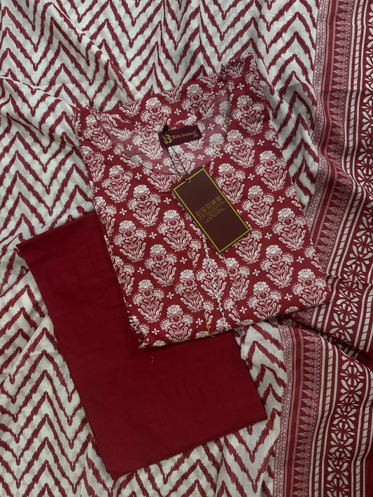 Bin Saeed Red Stitched 3Pcs