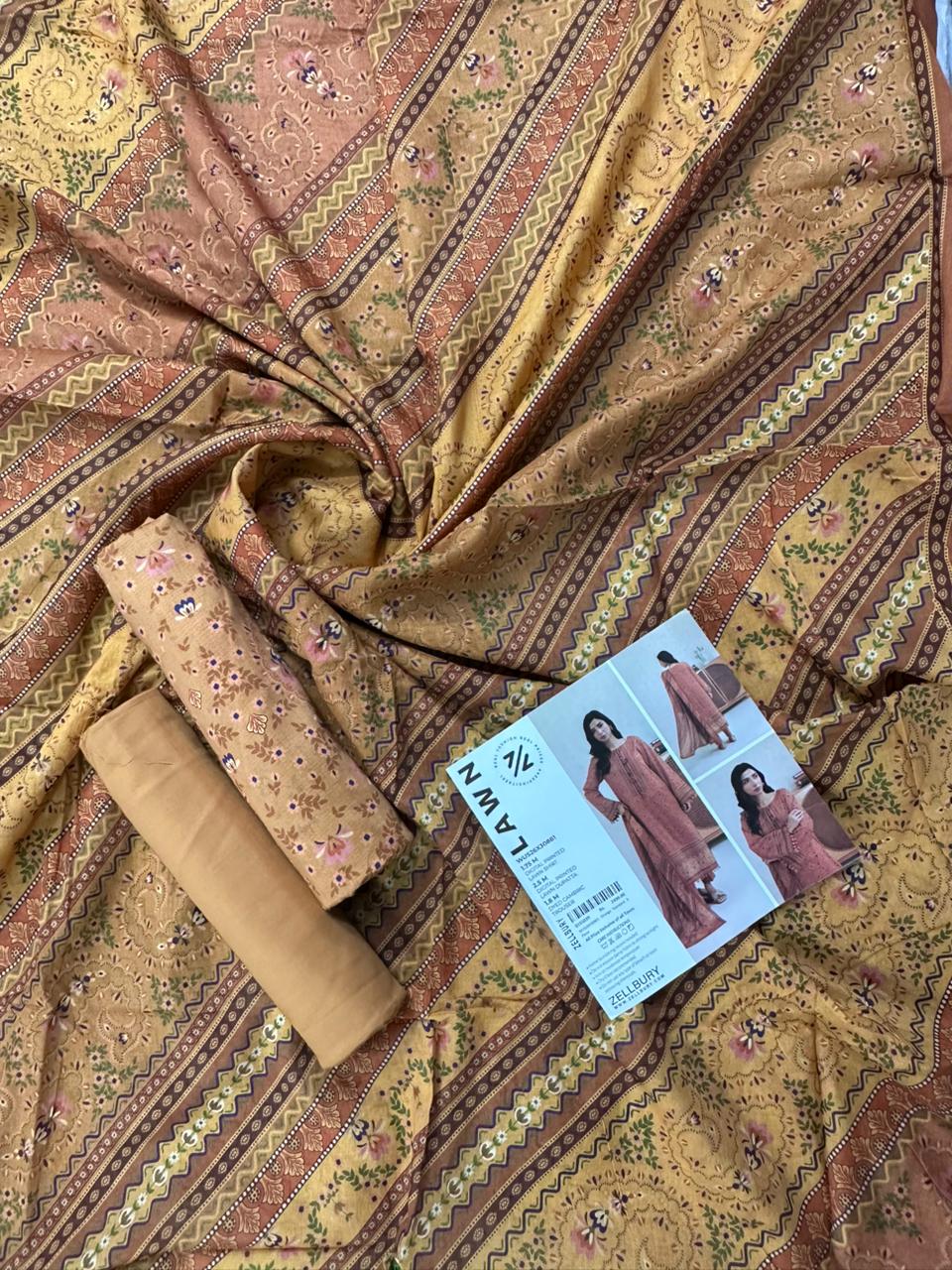 ZELLBURY Unstitched 3pcs Lawn Collection D.C:- WUS26X30881