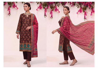 MJ D #A0401-2 – Gold Paste Printed Lawn 3Pcs Collection