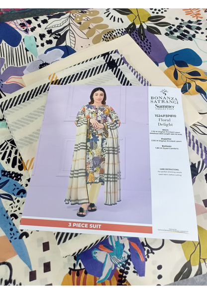 Bonanza Satrangi 100% Original Lawn Dupatta Unstitched 3 Piece