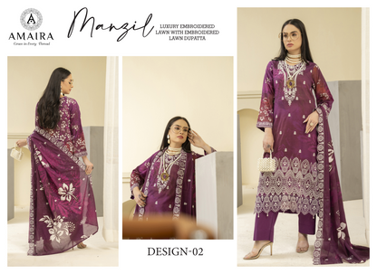 Amaira Manzil Luxury Embroidered Lawn 3 Piece Unstitched Collection