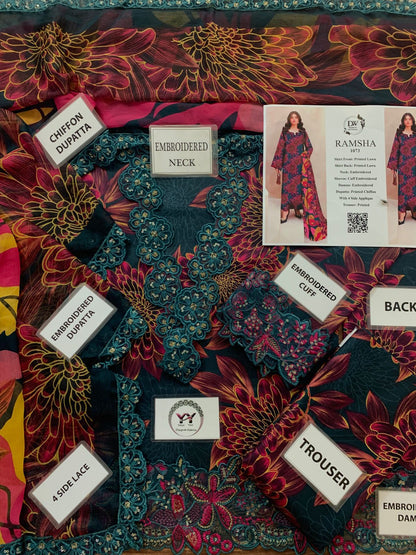 RAMSHA Elegant 3PC Unstitched Lawn Suit Collection