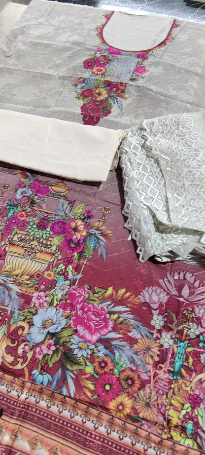 💖GUL AHMED CHIKAN KARI 3PCS ⚠️ Back & Sleeves Missing + Minor Fault