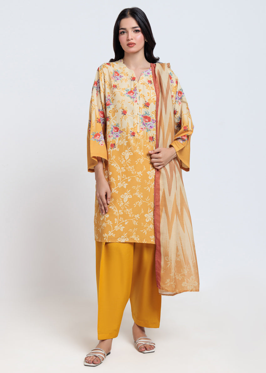 Bonanza Satrangi Mustard 3 PCs Doriya Lawn Unstitched Collection