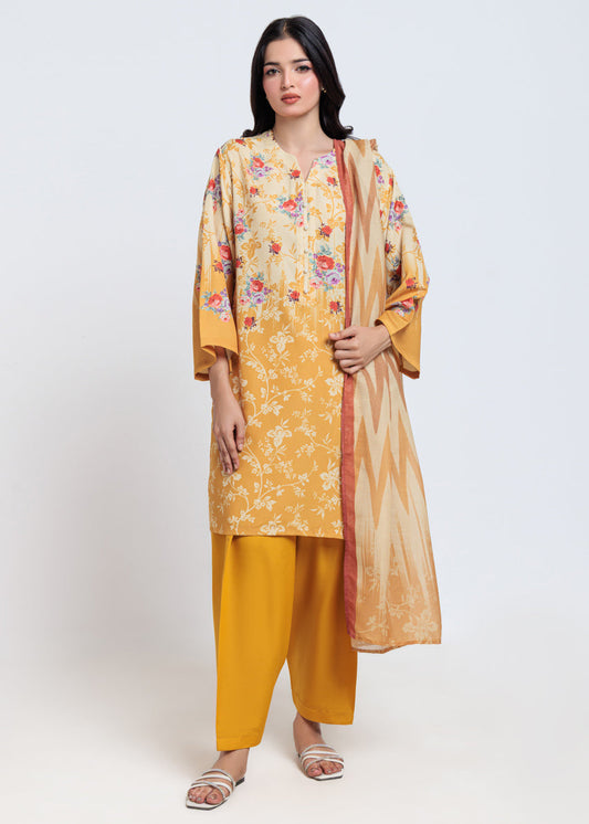 Bonanza Satrangi Mustard 3 PCs Doriya Lawn Unstitched Collection