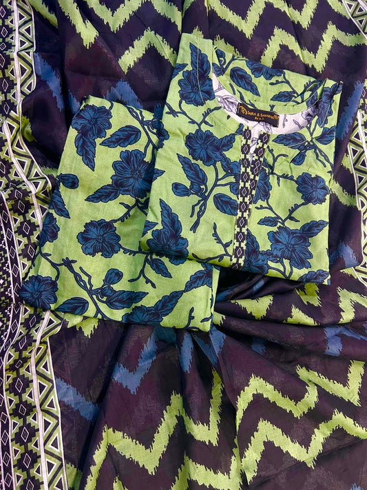 Saira Samina Olive Green Stitch 3Pcs