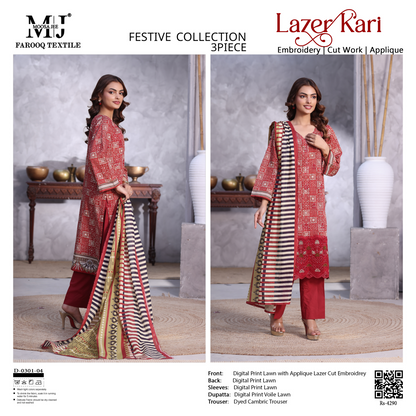 Luxury Summer Collection 
LASER KARI BY MOOSAJEE Design# D-0301-04