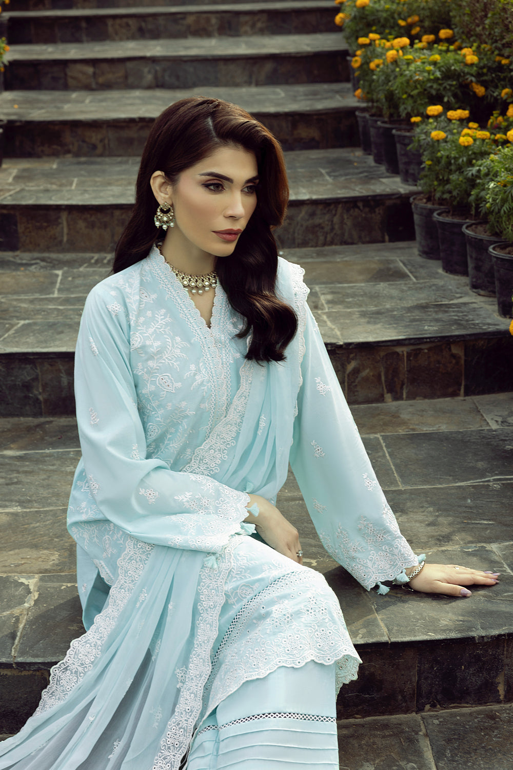 Lakhany Ice Blue Eid Collection Unstitched ChikanKari 3 Piece 🔥