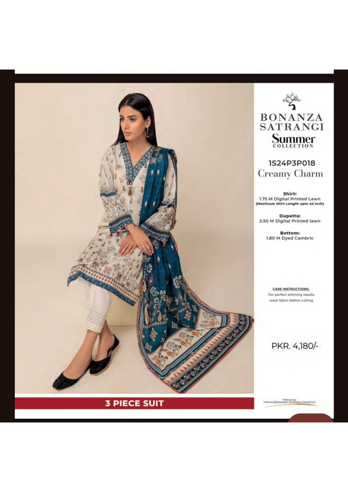 Bonanza Satrangi 100% Original Lawn Dupatta Unstitched 3 Piece
