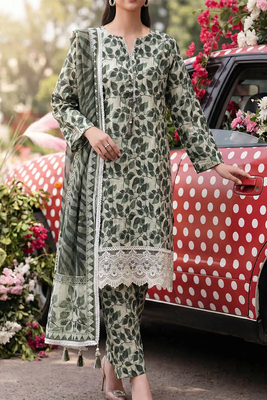 Floral Fusion By Almeerah D-10 -  3Pcs Printed Stripe Collection