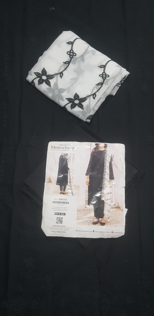 SALITEX 3pc - Dyed Embroidered Shirt With Chiffon Embroidered Dupatta🖤