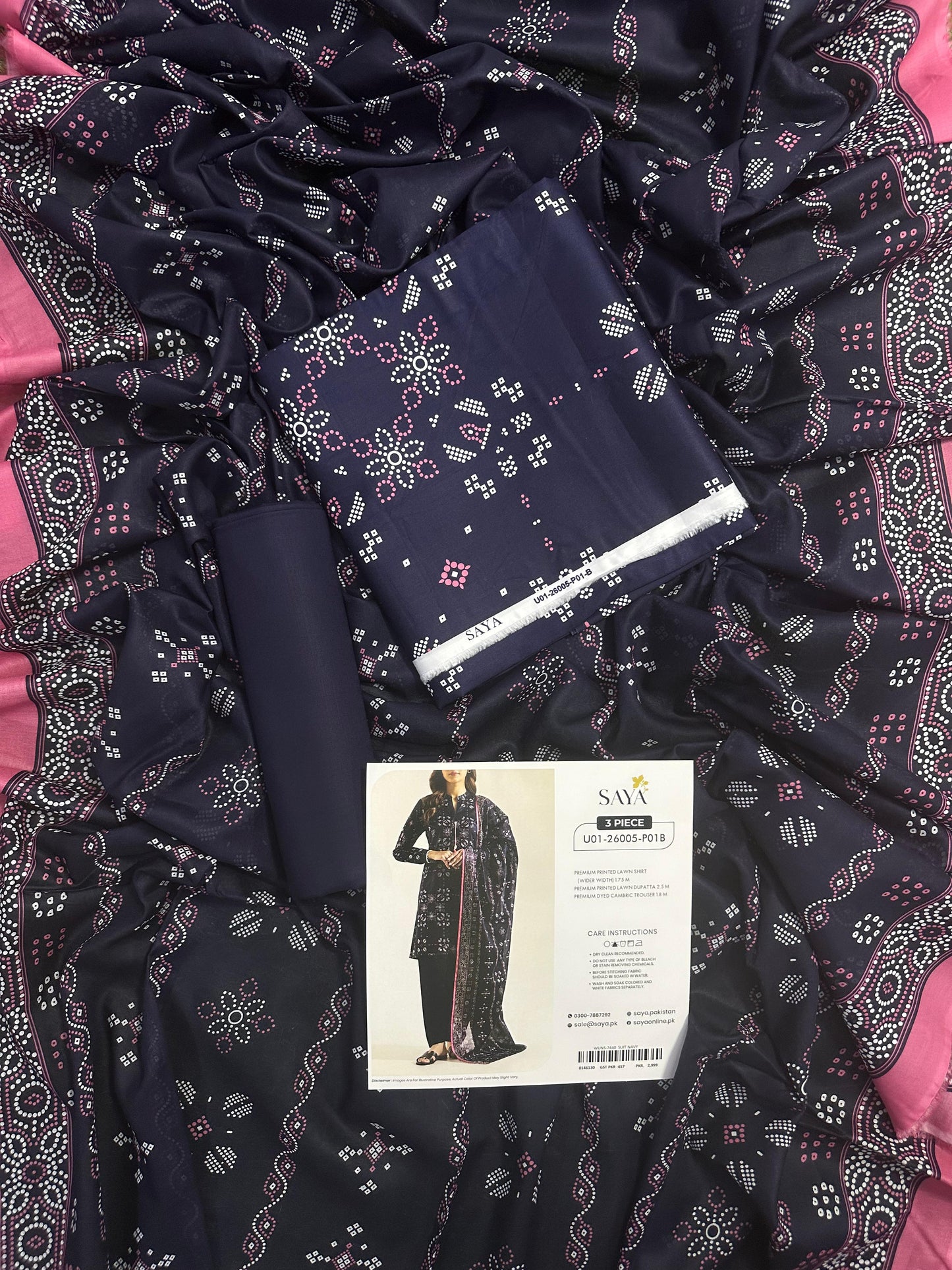 Saya Navy Blue 3PCs Printed Lawn Unstitched Collection
