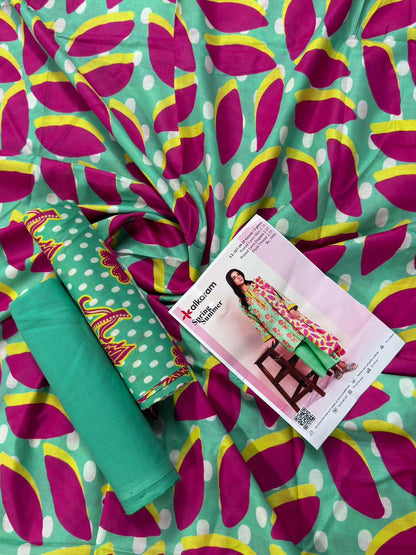 Alkaram 3 PCs Green Printed Lawn Unstitched Collection