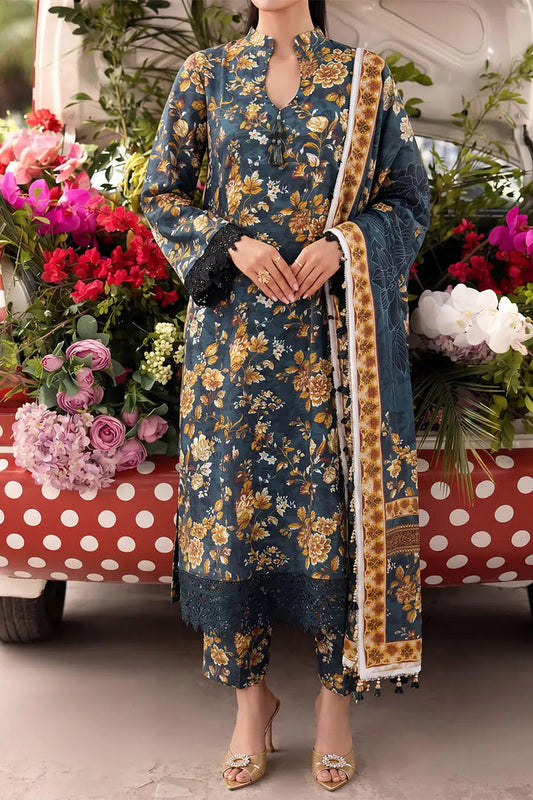 Floral Fusion By Almeerah D-3 -  3Pcs Printed Stripe Collection