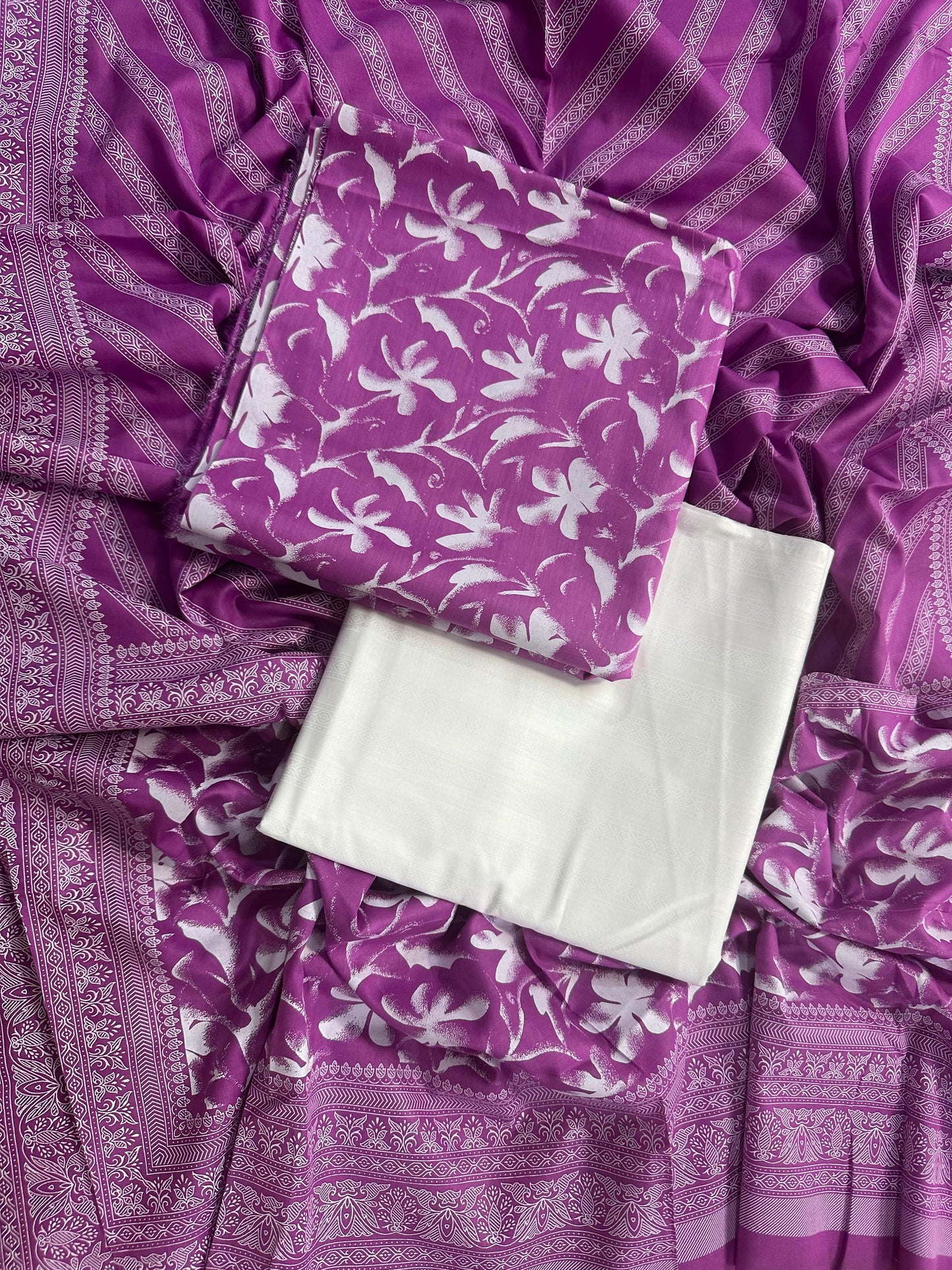Shaista/Alhamra Purple-White Printed 3Pcs