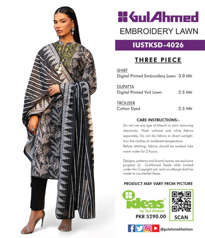 Gul Ahmed IUSTKSD-4026 Emb Lawn 3PCS