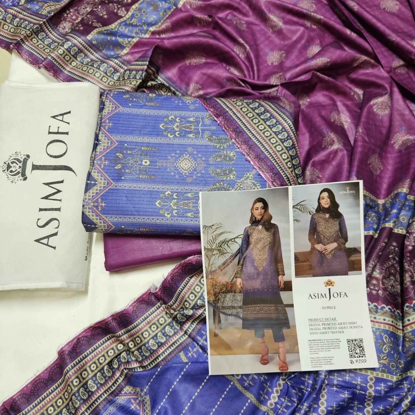 Asim Jofa Unstitched Lawn Printed 3PC In Wholesale Price